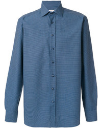 Мужская синяя рубашка с узором "гусиные лапки" от Etro