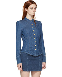 Женская синяя рубашка от Balmain