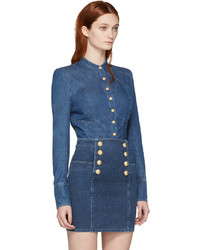 Женская синяя рубашка от Balmain