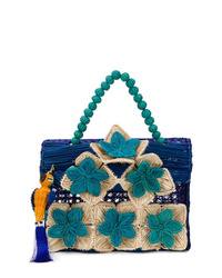 Синяя соломенная большая сумка от Mercedes Salazar