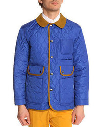 Синяя стеганая куртка с воротником и на пуговицах