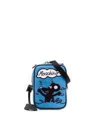 Синяя сумка почтальона из плотной ткани с вышивкой