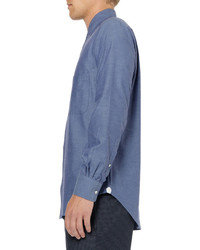 Мужская синяя фланелевая рубашка с длинным рукавом от Loro Piana