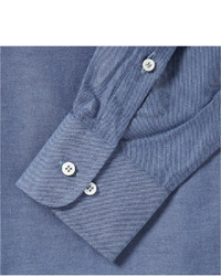 Мужская синяя фланелевая рубашка с длинным рукавом от Loro Piana