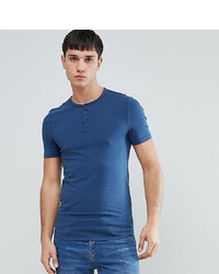 Мужская синяя футболка на пуговицах от ASOS DESIGN