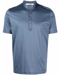 Мужская синяя футболка на пуговицах от La Fileria For D'aniello