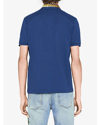 Мужская синяя футболка-поло с вышивкой от Gucci