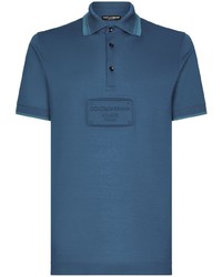 Мужская синяя футболка-поло с вышивкой от Dolce & Gabbana