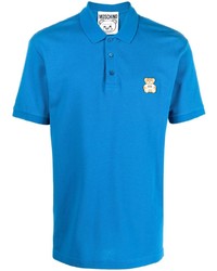 Мужская синяя футболка-поло с вышивкой от Moschino
