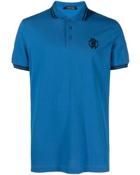 Мужская синяя футболка-поло с вышивкой от Roberto Cavalli