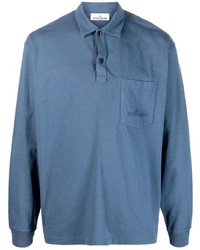 Мужская синяя футболка-поло с вышивкой от Stone Island
