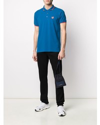 Мужская синяя футболка-поло с вышивкой от Kenzo