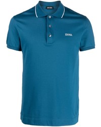 Мужская синяя футболка-поло с вышивкой от Zegna