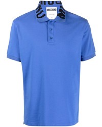 Мужская синяя футболка-поло с принтом от Moschino