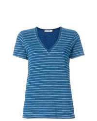 Женская синяя футболка с v-образным вырезом в горизонтальную полоску от Rag & Bone