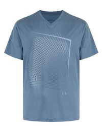 Мужская синяя футболка с v-образным вырезом с принтом от Armani Exchange