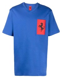 Мужская синяя футболка с v-образным вырезом с принтом от Ferrari