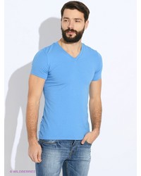 Мужская синяя футболка с v-образным вырезом от Oodji