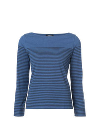 Женская синяя футболка с длинным рукавом в горизонтальную полоску от A.P.C.