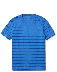 Синяя футболка с круглым вырезом в горизонтальную полоску