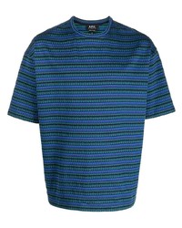 Мужская синяя футболка с круглым вырезом в горизонтальную полоску от A.P.C.