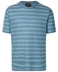 Мужская синяя футболка с круглым вырезом в горизонтальную полоску от Giorgio Armani
