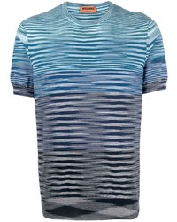 Мужская синяя футболка с круглым вырезом в горизонтальную полоску от Missoni