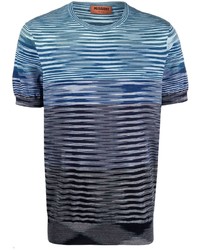 Мужская синяя футболка с круглым вырезом в горизонтальную полоску от Missoni