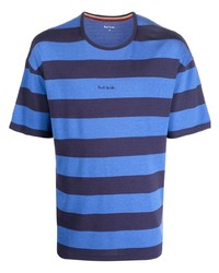 Мужская синяя футболка с круглым вырезом в горизонтальную полоску от Paul Smith