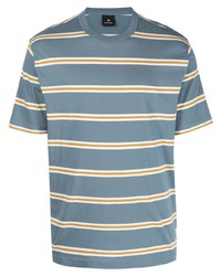Мужская синяя футболка с круглым вырезом в горизонтальную полоску от PS Paul Smith