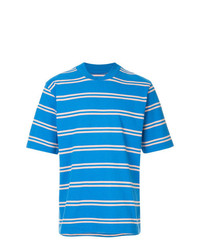 Мужская синяя футболка с круглым вырезом в горизонтальную полоску от Sacai