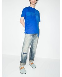 Мужская синяя футболка с круглым вырезом в стиле пэчворк от By Walid