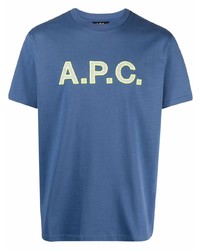 Мужская синяя футболка с круглым вырезом с вышивкой от A.P.C.