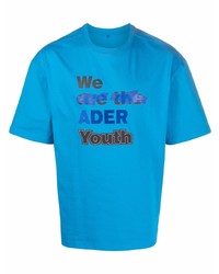 Мужская синяя футболка с круглым вырезом с вышивкой от Ader Error