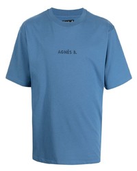 Мужская синяя футболка с круглым вырезом с вышивкой от agnès b.