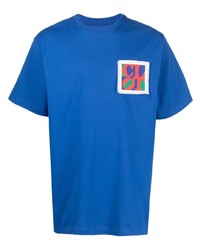 Мужская синяя футболка с круглым вырезом с вышивкой от Clot