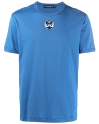 Мужская синяя футболка с круглым вырезом с вышивкой от Dolce & Gabbana