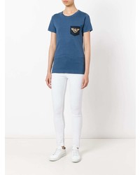Женская синяя футболка с круглым вырезом с вышивкой от Mr & Mrs Italy