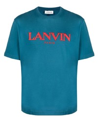 Мужская синяя футболка с круглым вырезом с вышивкой от Lanvin