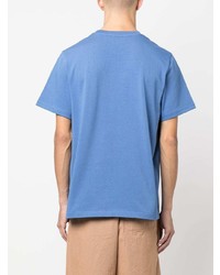 Мужская синяя футболка с круглым вырезом с вышивкой от A.P.C.