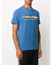 Мужская синяя футболка с круглым вырезом с вышивкой от Stone Island