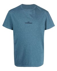 Мужская синяя футболка с круглым вырезом с вышивкой от Maison Margiela