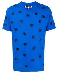 Мужская синяя футболка с круглым вырезом с вышивкой от McQ Swallow