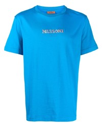 Мужская синяя футболка с круглым вырезом с вышивкой от Missoni