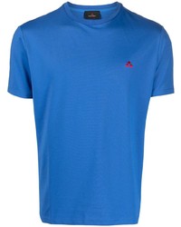 Мужская синяя футболка с круглым вырезом с вышивкой от Peuterey