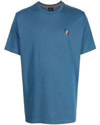 Мужская синяя футболка с круглым вырезом с вышивкой от PS Paul Smith