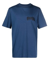Мужская синяя футболка с круглым вырезом с вышивкой от Roberto Cavalli