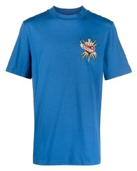 Мужская синяя футболка с круглым вырезом с вышивкой от Roberto Cavalli