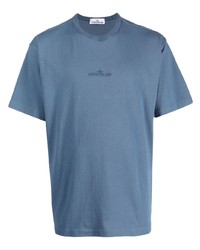 Мужская синяя футболка с круглым вырезом с вышивкой от Stone Island