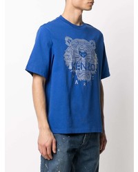 Мужская синяя футболка с круглым вырезом с вышивкой от Kenzo
